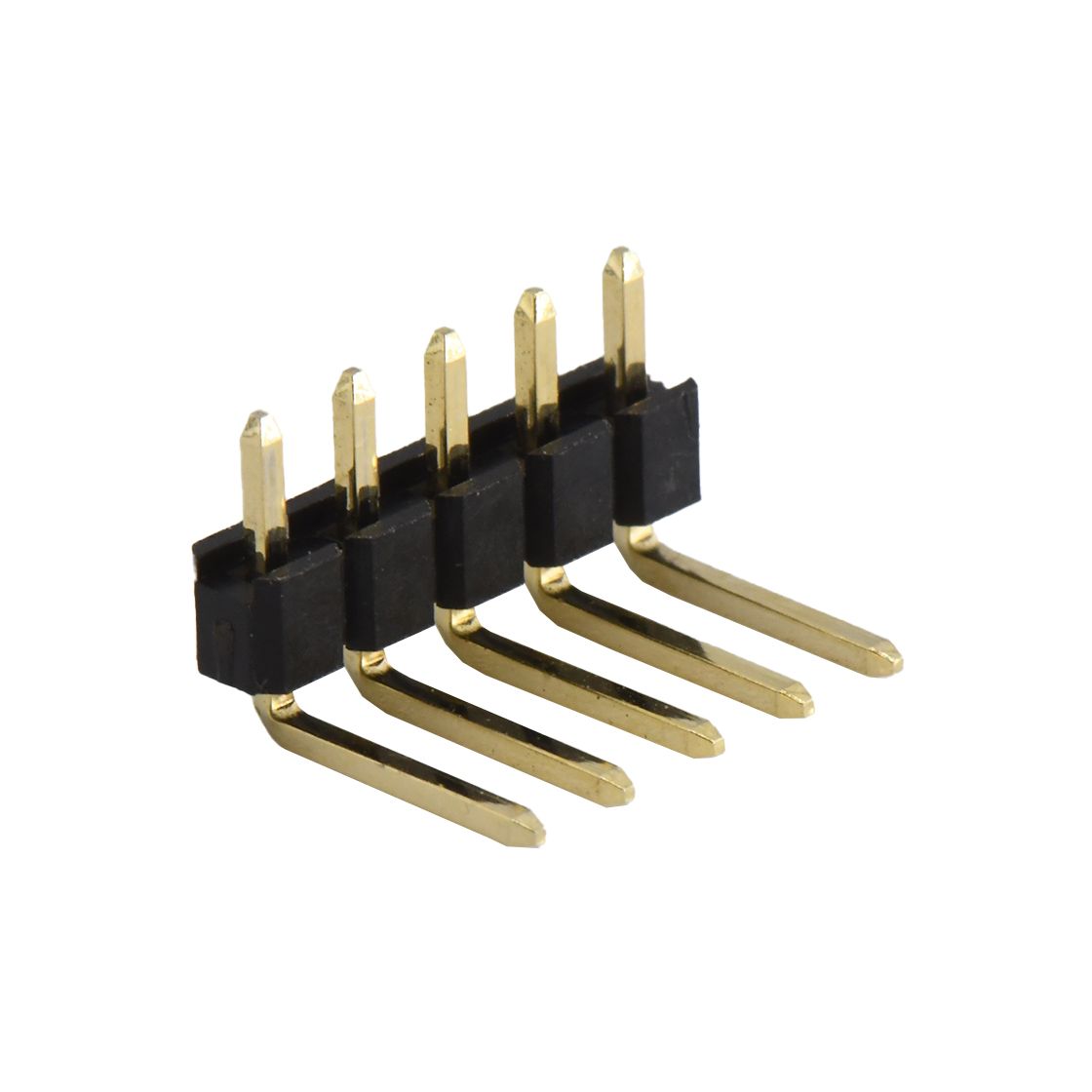 Pitch 2.54mm 90° 单排 DIP 单塑排针 弯平面 PC :6.0MM 05Pin 黑色 镀全金G/F